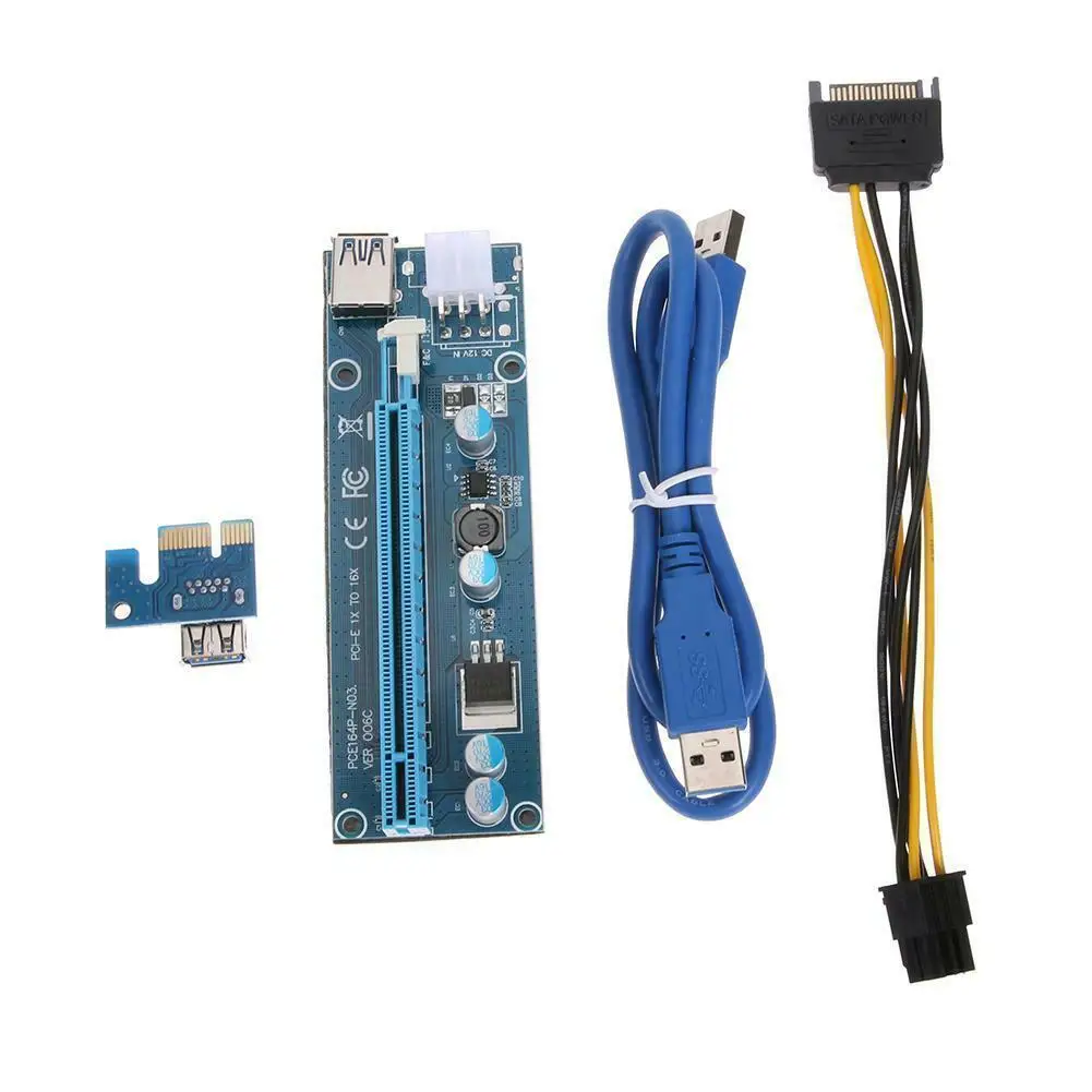 

New Pcie Pci-e Pci Express Riser Card 1x To 16x GPU Extender 3.0 Riser Miner SATA X1 X16 Cable 6Pin Usb Adapter Power Card
