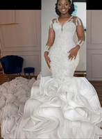 custom made wedding dress long sleeves ruffles skirt bridal gowns