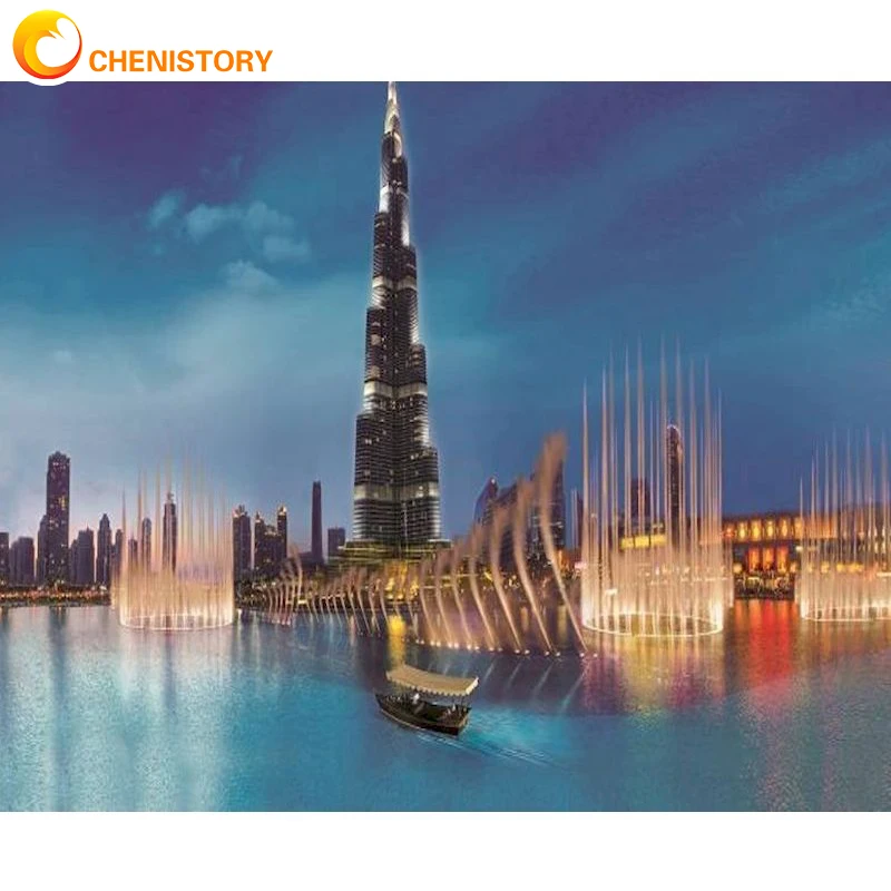 

CHENISTORY Painting By Number Dubai Landscape Drawing On Canvas HandPainted Art DIY Picture By Number Scenery Kits Home Decor