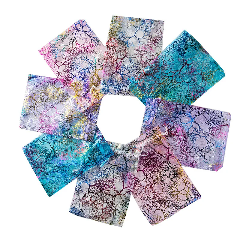 50 шт. 7x9 9x12 10x15 см сумки из органзы на шнурке белые и цветные упаковочные для