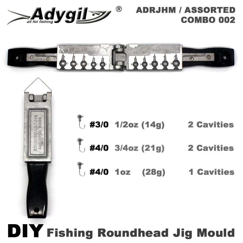 Adygil-Molde de plantilla de cabeza redonda de pesca DIY, COMBO surtido de 1/2oz. 3/4oz. 1oz 5 cavidades
