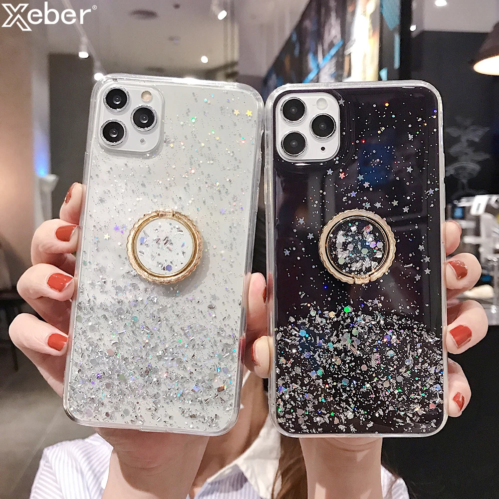 Градиентный прозрачный блестками Чехол для мобильного телефона с крышкой iPhone 11 12