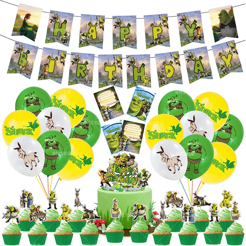 Шрек латексные воздушные шары мультяшный зеленый монстр баннер торт топперы