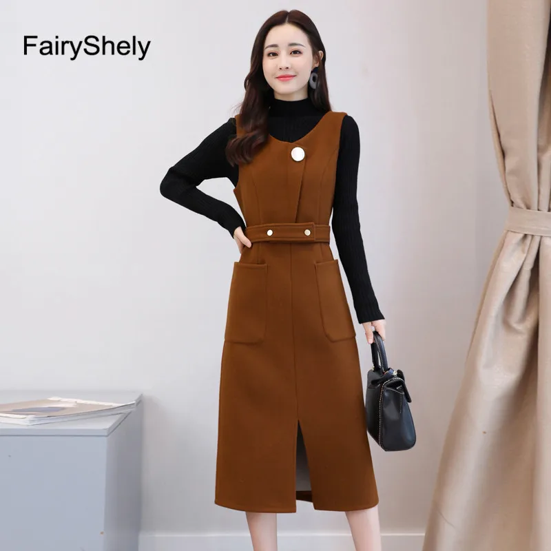 Женское трикотажное платье в стиле ретро Осень зима 2019 шерстяное длинное без