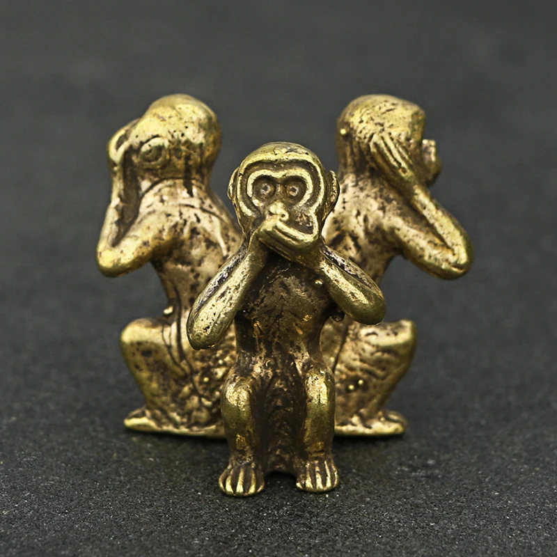 Винтажная скульптура из твердой меди с тремя обезьянами бронзовый Декор для дома