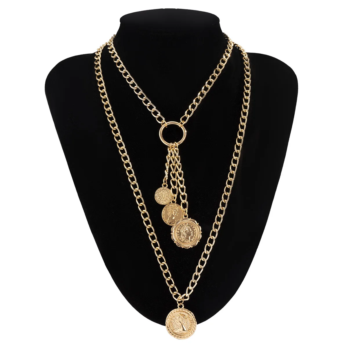 

Layered Coin Pedants Necklace Set Goth Cuban Neck Chains Men Choker Necklace for Women 2021 Fashion Trend Collar Jewelry Gifts