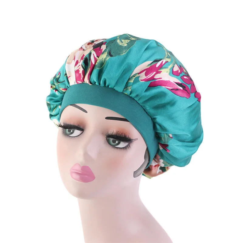 

Hijabs Bonnets For Women Multifunction Fashion Satin Printed Nightcap Elastic Wide-brimmed Round Hat Chemotherapy Hat 124