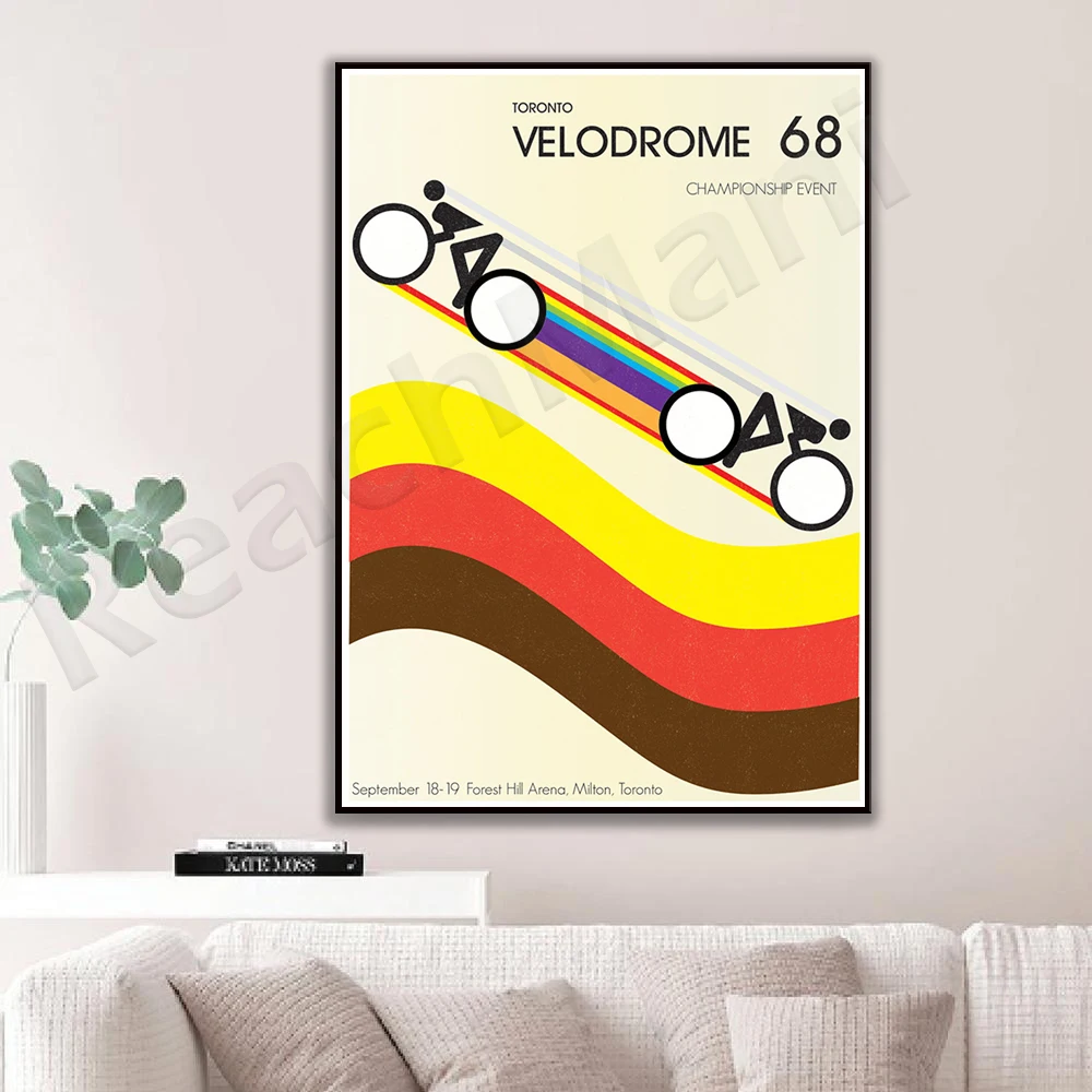 

Velodrome-Retro Styled Poster Cycling Bike-Multicolor Poster Mod Circle Orange Yellow Brown Art Deco Canvas Poster
