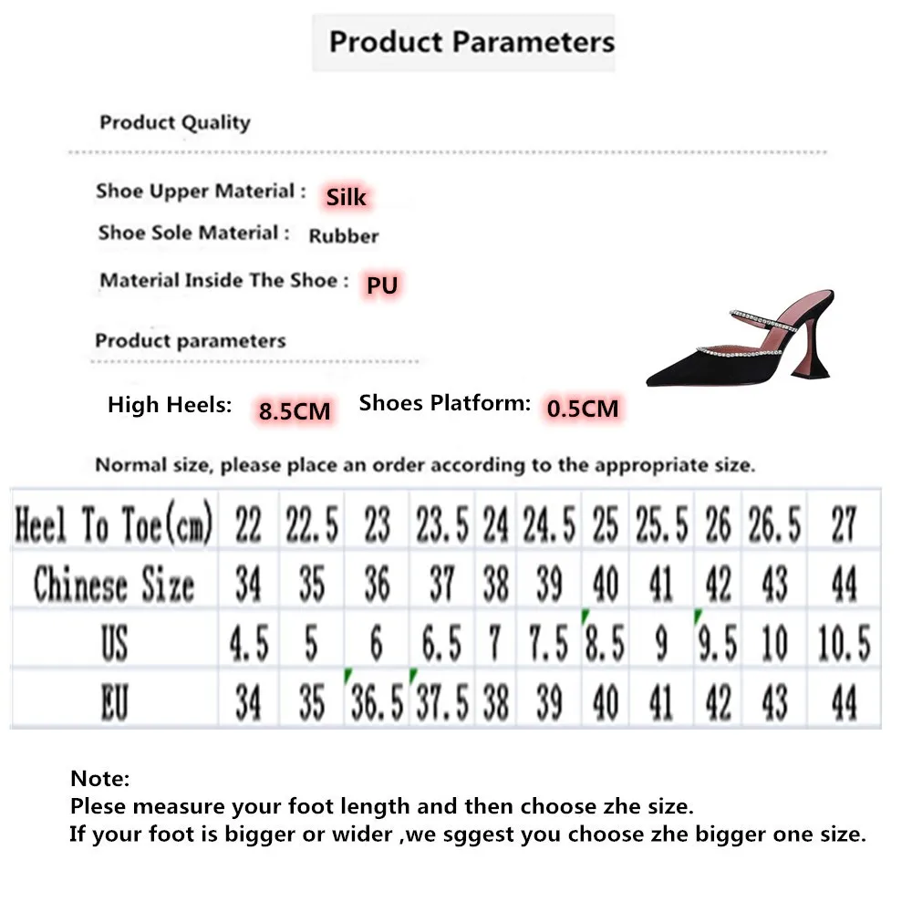 

New Chic Rhinestone High Heels Sandals Luxury Design High Quality Silk Runway Party Slippers Pointed Office Wedding Women Pumps