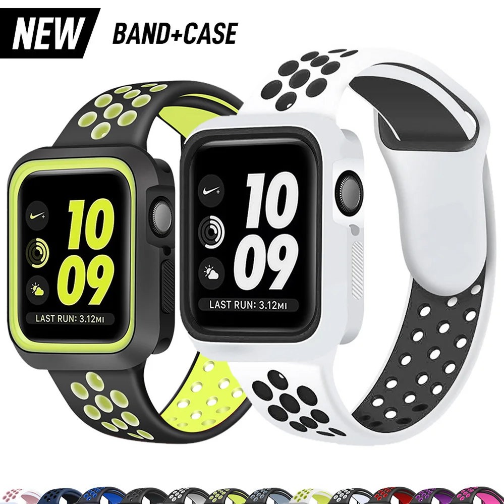

NEW Strap+Case for Apple Watch Band 44mm 40mm iWatch Strap 42mm 38mm Silicone Bumper+Bracelet for Apple Watch series 4 3 5 SE 6