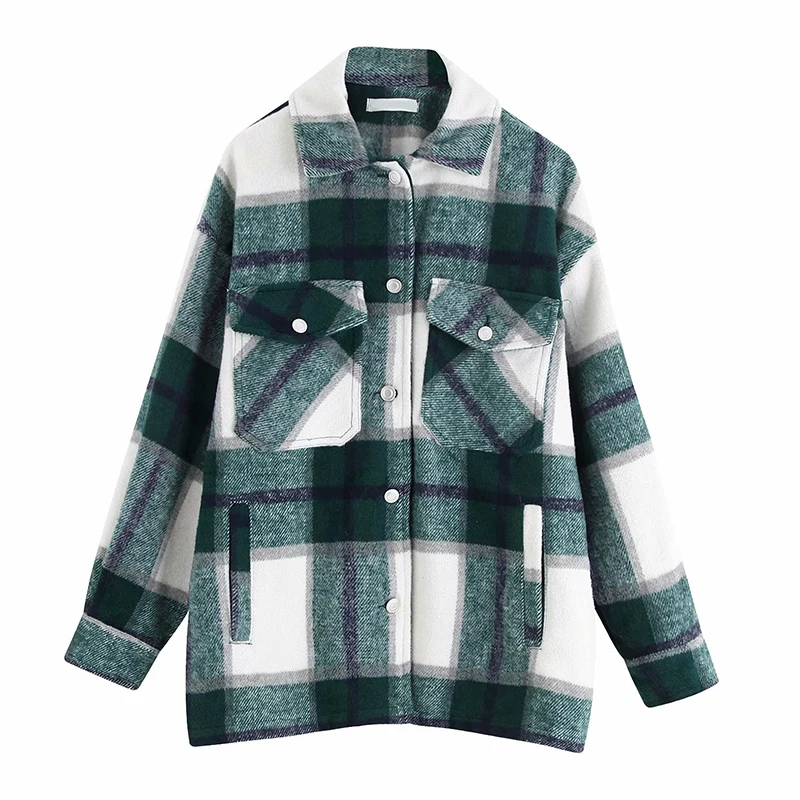 

Vintage women 2020 long sleeve woolen coats fashion ladies thick plaid coat female streetwear elegant girls oversize jacket chic
