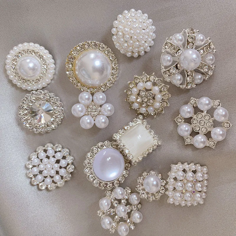 

5pcs Flower Shape Pearl rhinestone Buttons Clothing Coat Sweater Snap Buttons Decorative