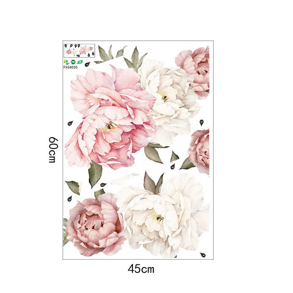 Pink 60x45CM 60x60 см большой розовый цветок пиона Стильные наклейки на стену цветочный Декор для дома для спальни гостиной DIY виниловые настенные наклейки - Цвет: Pink 60x45CM