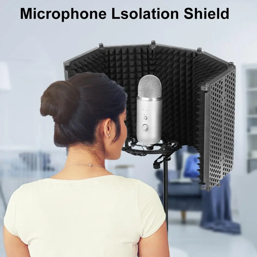 

Studio Recording Microphone High Density Isolation Shield Foldable Adjustable 5-Panel Pop Filter Microphone Isolator