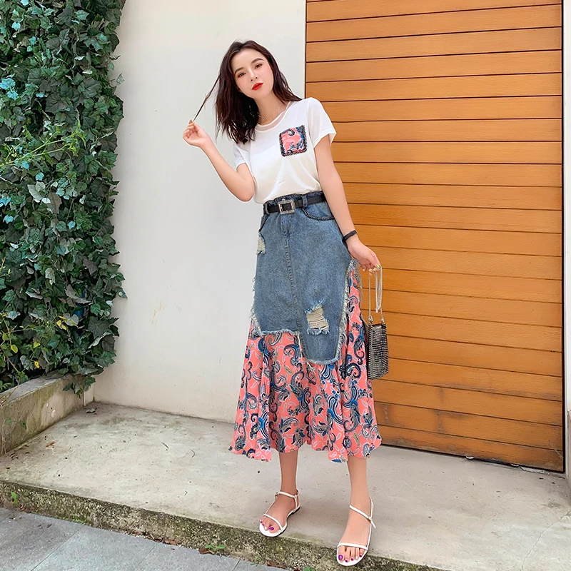 Продаются отдельно джинсовая юбка костюмы Для женщин 2020 новые летние футболка с