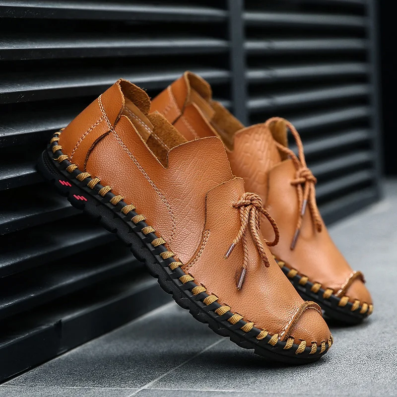 

Men's Leather Shoes Summer Single Layer Leather Breathable Slip-On Shoes Classic Sewing Soles Fashion Trend Casual Loafers