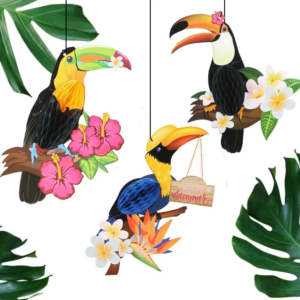 3 шт. тропическая Вечеринка Hanigng Honeycomb Toucan джунгли украшение для детского