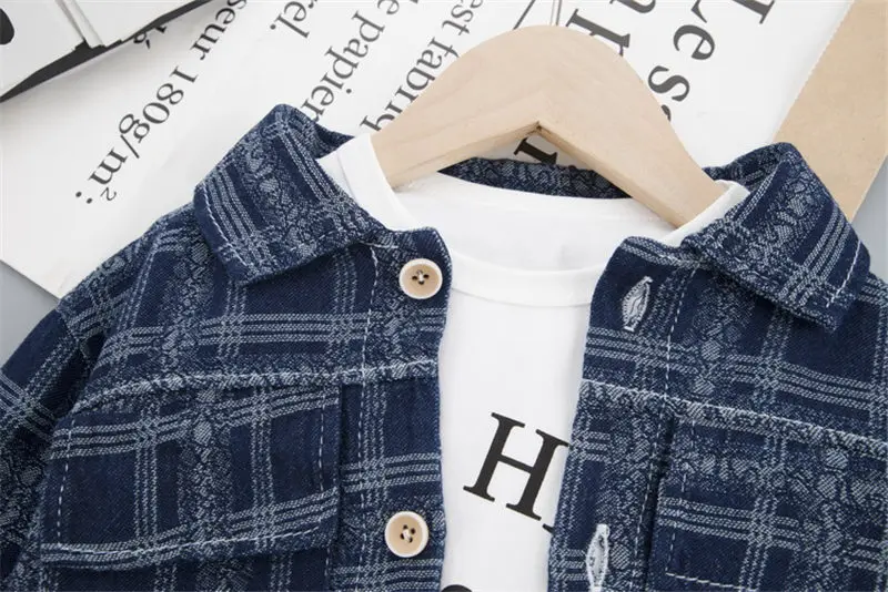 3 шт./компл. детская клетчатая футболка и брюки | Мать ребенок