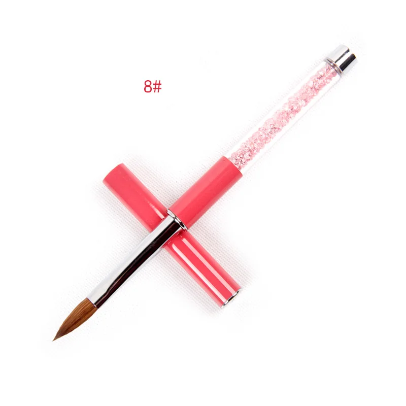 SIZE 8 ANGNYA/1 шт., акриловая кисть для маникюра из колинского соболя 2#4#6#8#10#, розовые стразы, декорированные металлическими ручными кистями для ногтей, сделай сам, для рисования ногтей - Цвет: SIZE 8