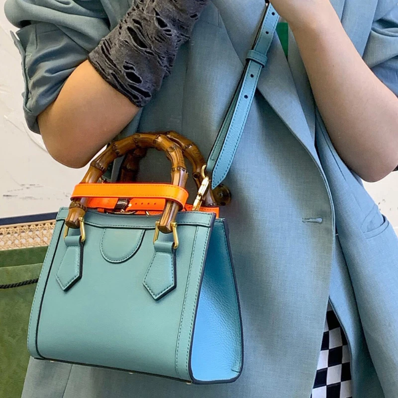 

2021 New Genuine Leather Bamboo Mini Tote Bag Diana Portable Dionysian Cross-Body Bag Fashion All-Match Shoulder Messenger Bag