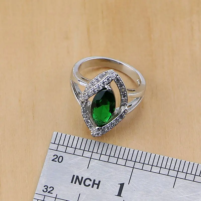925 серебряные ювелирные изделия зеленые камни белый кубический цирконий