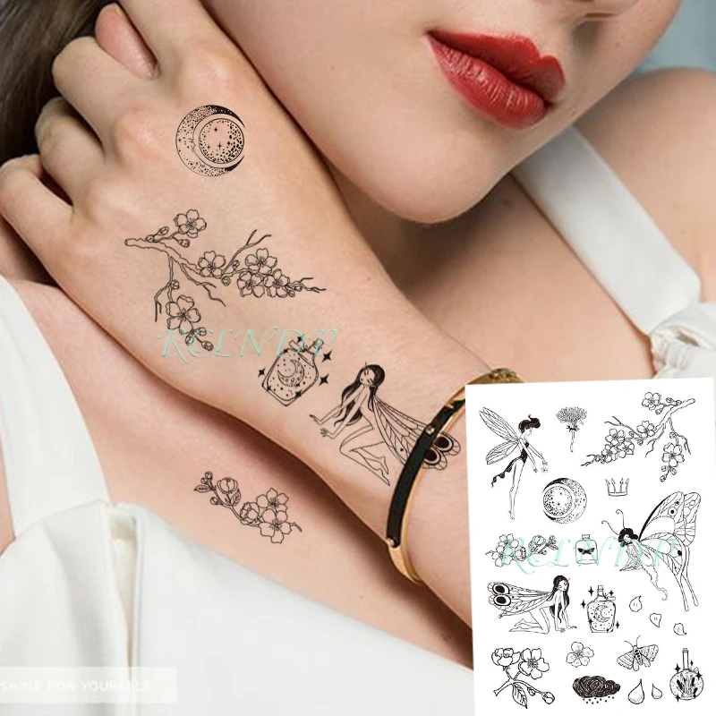 Водостойкая Временная тату-наклейка сексуальная бабочка девушка цветочный узор