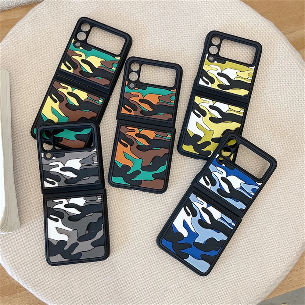 

Z Flip 3 Case 3D Emboss Silicon Phone Case For Samsung Galaxy Z Flip 3 5G Flip3 Fashion Camouflage Back Cover For Z Flip 3 Cases