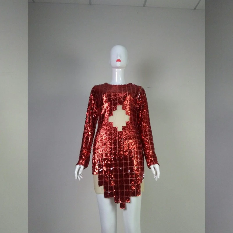 2019 Новое Сексуальное Женское платье с блестками и длинным рукавом Сетчатое