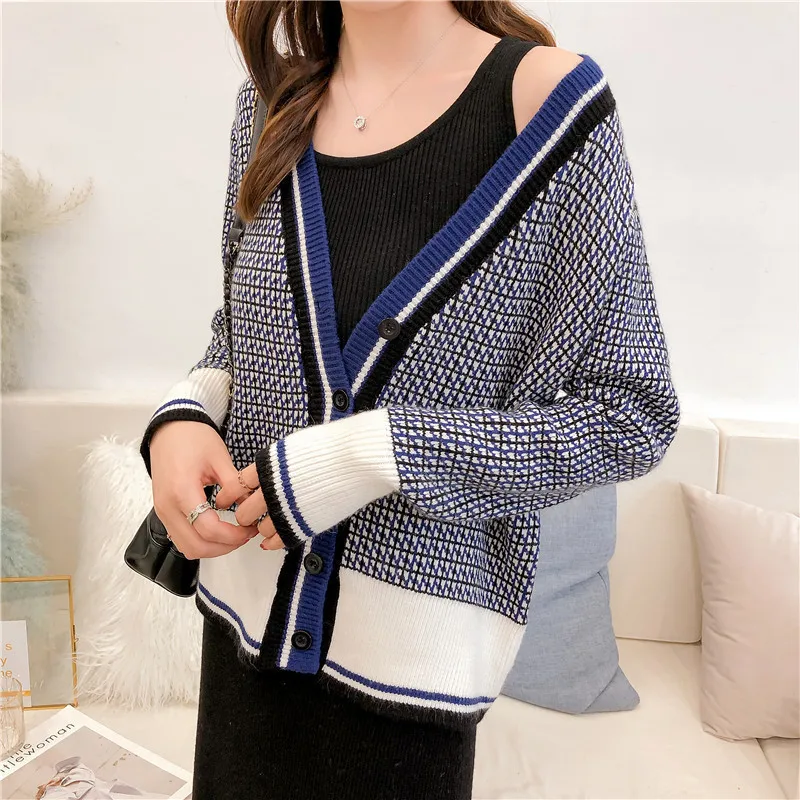 QingWen осенний свободный клетчатый Модный свитер для студентов Корейская версия