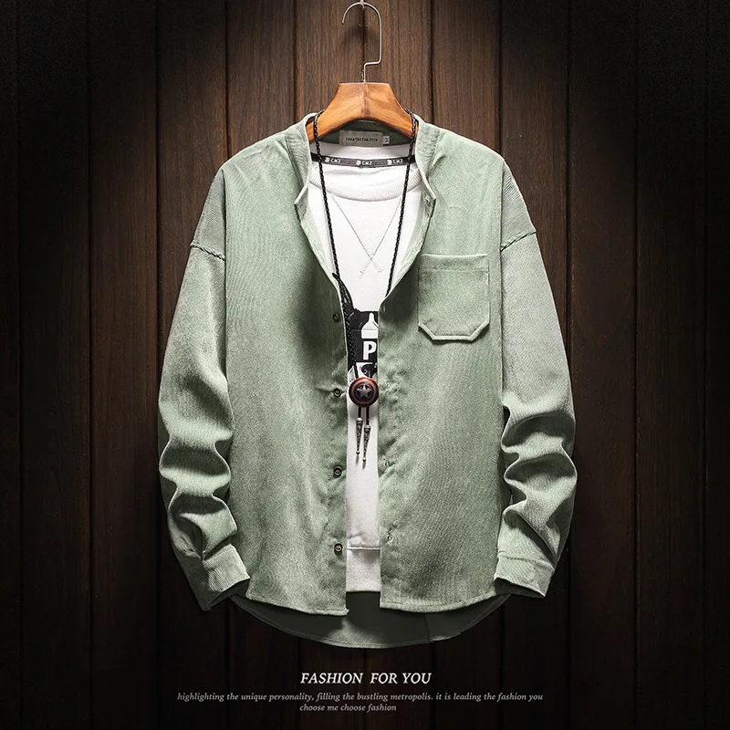 

Men's corduroy jacket 2020 New Fashion Cotton Long Sleeve Shirt Solid Slim Fit Male Social Casual Business Dress Shirt M-5XL