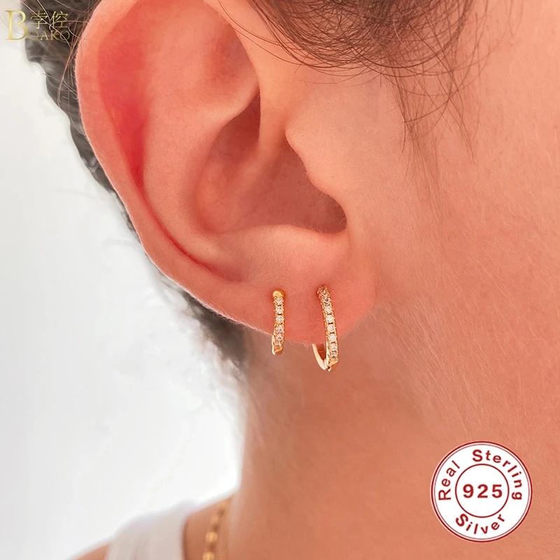 

BOAKO Double Layer Earrings For Women 925 Sterling Silver Earrings Dangle Piercing Oreille Ear Cuffs Pendientes #12.3