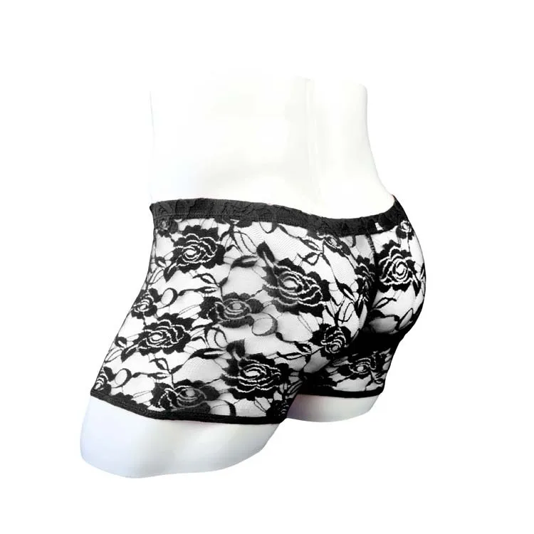 

Sexy Gay Underwear Men Transparent Mesh Lace Boxer Shorts Man Solid Breathable Low Rise U Convex Pouch Underpants Cueca hombre