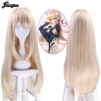 ebingoo synthetic wig violet evergarden cosplay wig natural blonde with bangs long straight anime wig heat resistant fiber wigs