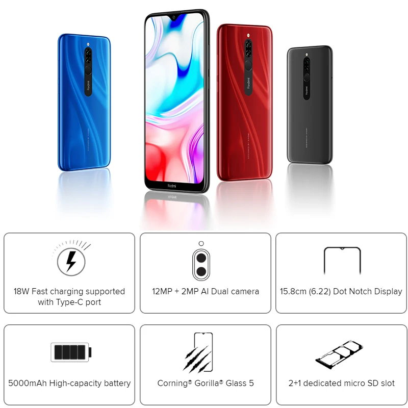 Смартфон Xiaomi Redmi 8 глобальная версия 4+64 Гб 2 камеры 8МП сим карты|Смартфоны| |