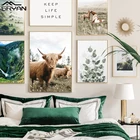 Натуральное животное корова ребенок лошадь скандинавский пейзаж живопись растения листья холст печать постер горные реки деревья украшение картина