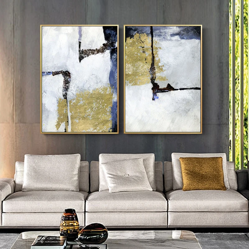 

Nordic Style hand-painted Oil Painting Decorative Painting Modern Industrial Wind Black And White Gray Gold Mural Paintings Comb