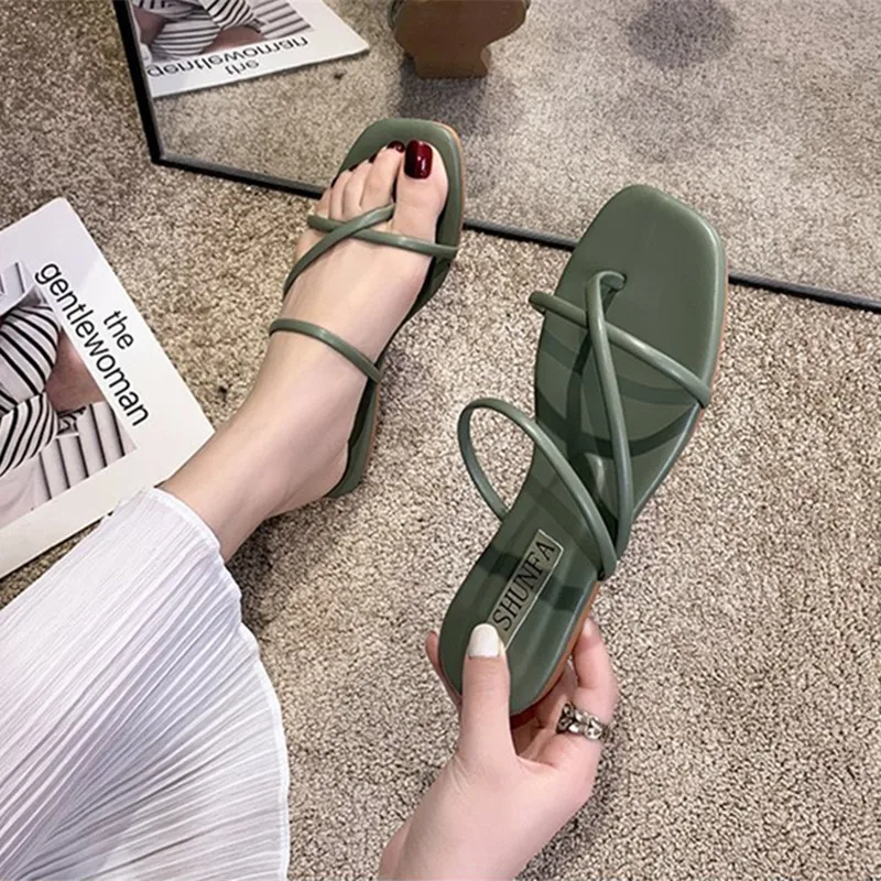

2021 New Women Slippers Fashion Summer Outside Sweet PU Beach Shoes Concise Flat with Ladies Sandals Shallow Solid Female Slides