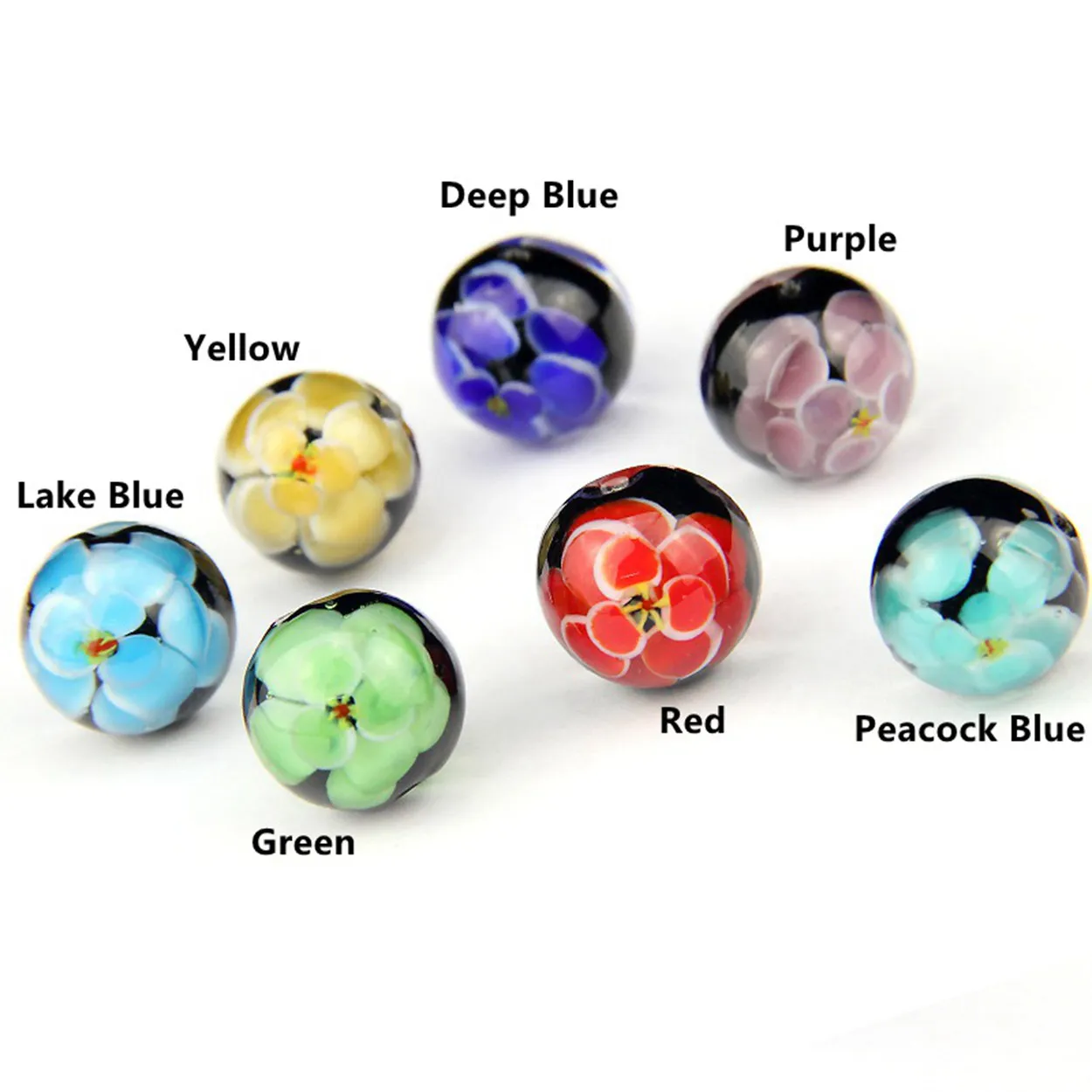 

14mm Round Lampwork Flower Glass Loose Crafts Beads for Jewelry Making DIY Findings