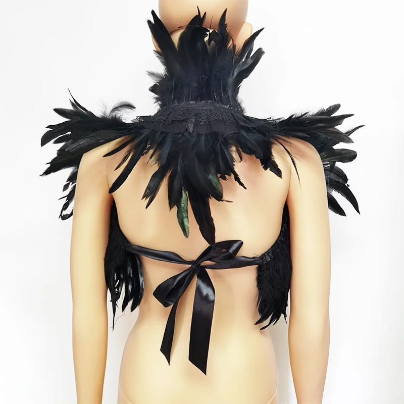Victorian Feather Shoulder Wrap Feather Shawl Feather Scarf Rooster Feather Shrug Gothic Fake Collar Halloween Cosplay Costume