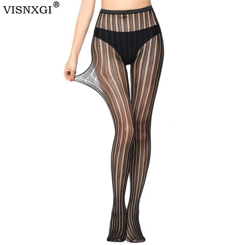 Ажурные Сексуальные колготки VISNXGI женские сетчатые черные чулки Чулки для