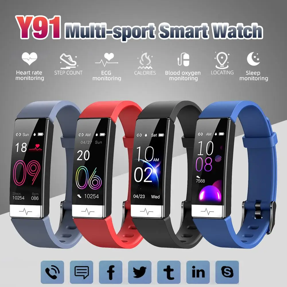 

Y91 Smart Bracelet IP68 Waterproof Multi-sport Blood Pressure Heart Rate Monitor Smart Wristband Message Reminder Wristband