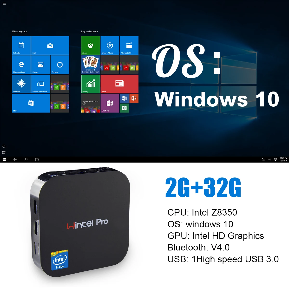 UNIWA T8U Intel Z8350 Mini PC Windows 10 Mini Desktop 4GB 64GB Bluetooth 4.2 Pocket PC 4K Display Mini Computer for Office WIFI