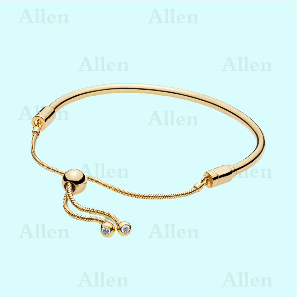 

NEW 925 Sterling Silver Bracelets Diy Rose Gold Cz Crystal Bangles Size Adjustable Fit for Original Charm Beads Jewelry Gift