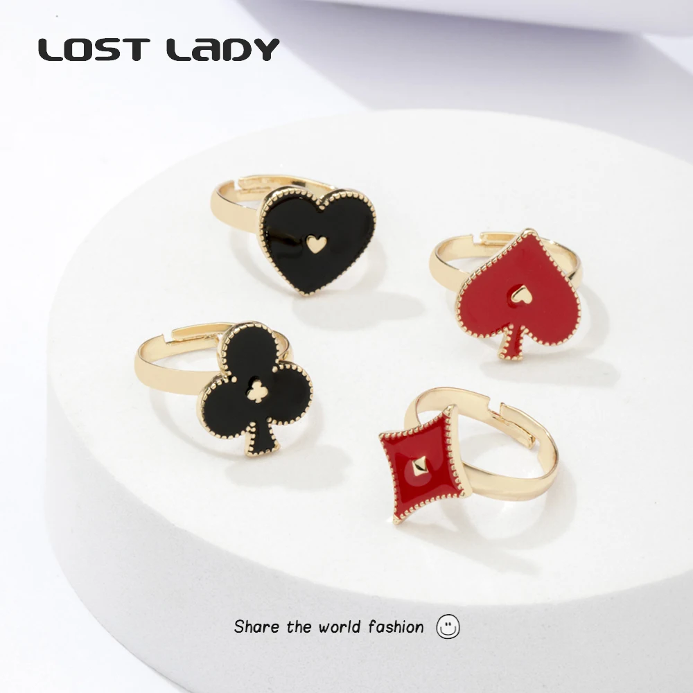 Lost Леди Мода игральных карт кольца заявление Lucky Кольца с изображением покера для