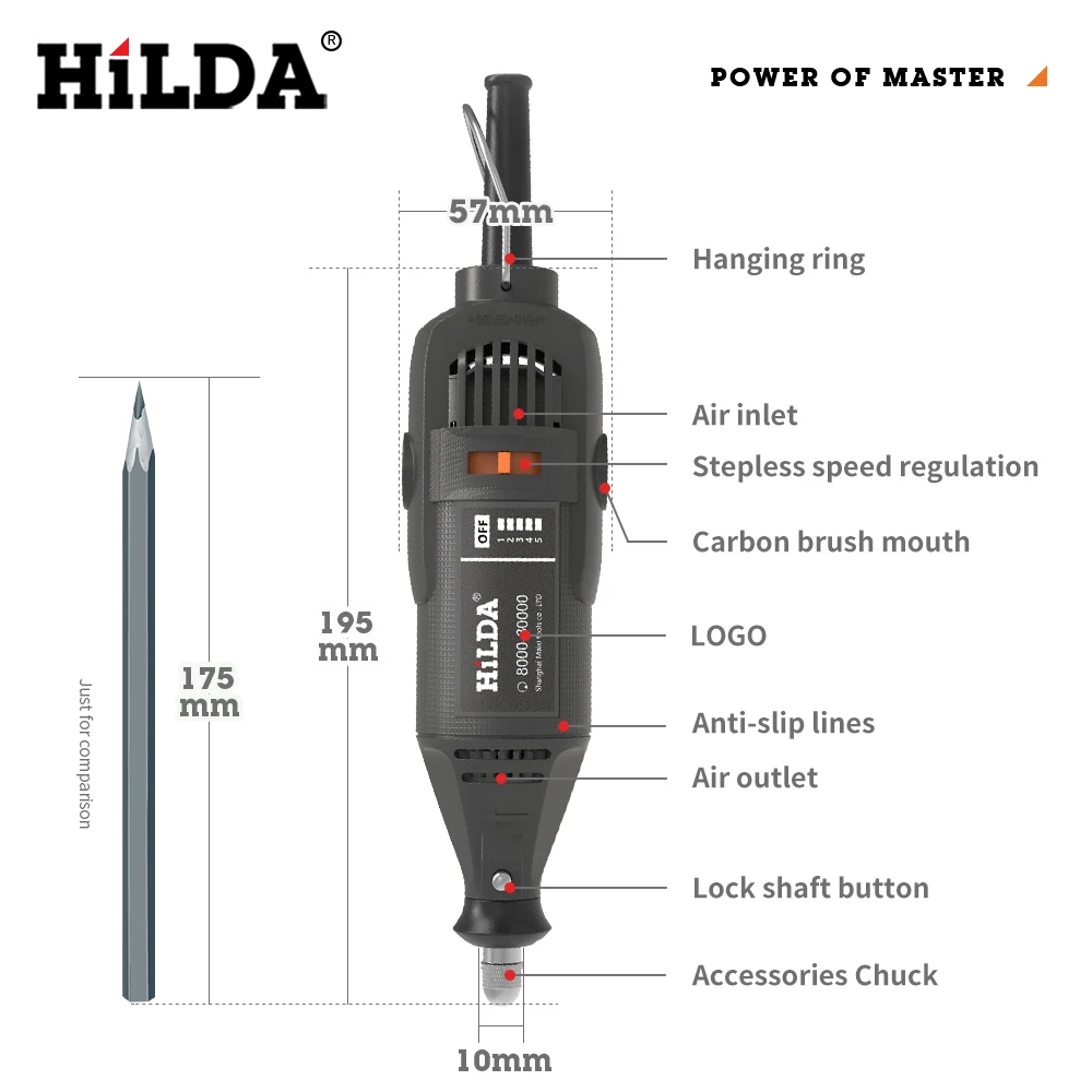 HILDA-Perforadora eléctrica, trituradora dremel, pluma grabadora, mini taladro, herramienta rotativa eléctrica, rectificadora