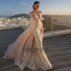 Роскошные свадебные платья с юбкой-годе с длинным рукавом задняя юбка со шлейфом 2 в 1