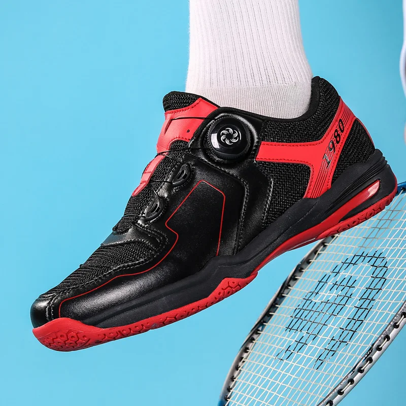 Professional Adjust-buckle Badminton Shoes Men Tennis Sneakers Mesh Athletic Sneakers For Men Anti-slip Sport Table Tennis Shoes