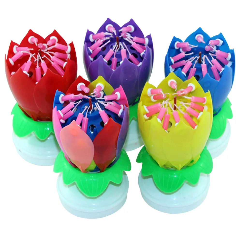 

Upgrade Multicolor Rotating Lotus Cake Candle Electronic Music Candle Birthday Wedding Home Double Lotus Candle