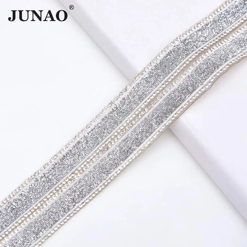 Silver JUNAO, 5 ярдов, 15 мм, разноцветные стразы, лента для отделки, горячая фиксация, хрустальные бусины, Полоска, пришитые стразы, камни, пояс для одежды, ремесло, Декор - Цвет: Silver