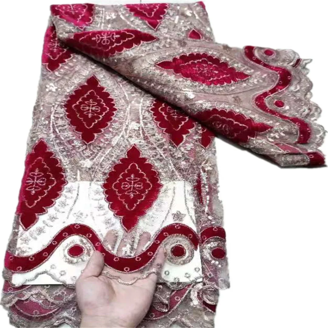 

French Velvet Lace Fabric 2021 High Quality Embroidery African Net Laces Nigerian Tulle Fabrics 5 Yards/pcs For Dress